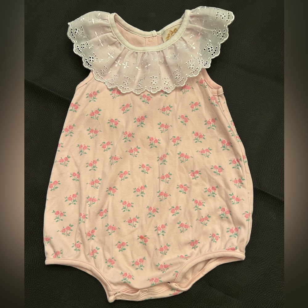 The Beaufort Bonnet Company Pink Eyelet Baby Romper